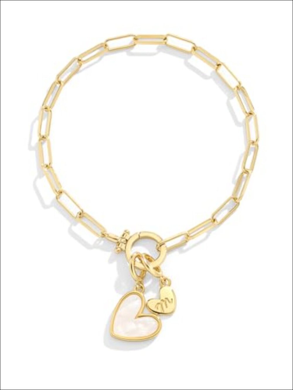 Mother of Pearl Initial Heart Stretch Bracelet Gold Plated Stainless Steel